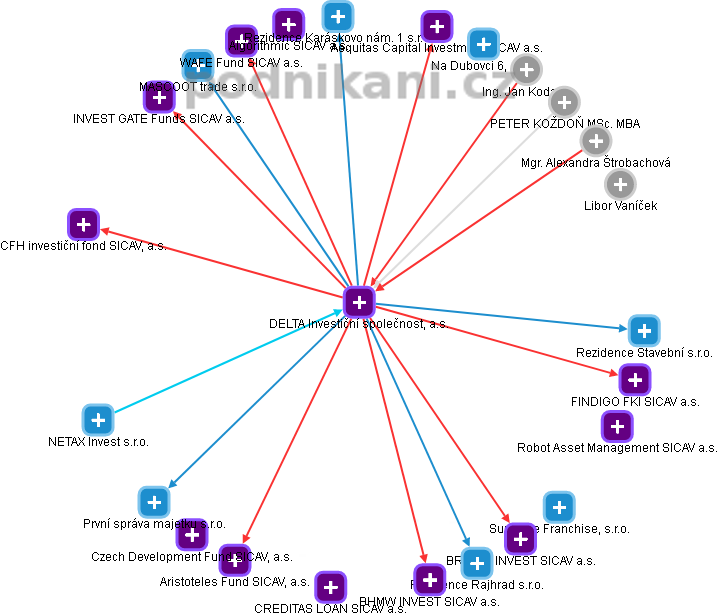 DELTA Investiční společnost, a.s. - náhled vizuálního zobrazení vztahů obchodního rejstříku