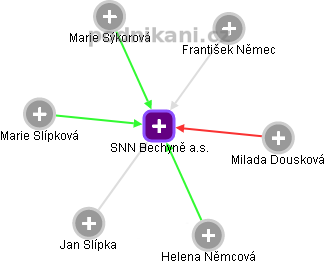SNN Bechyně a.s. - náhled vizuálního zobrazení vztahů obchodního rejstříku