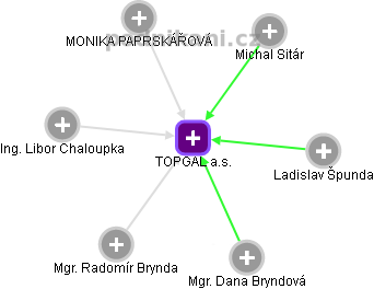 TOPGAL a.s. - náhled vizuálního zobrazení vztahů obchodního rejstříku
