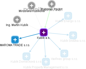Kubík a.s. - náhled vizuálního zobrazení vztahů obchodního rejstříku