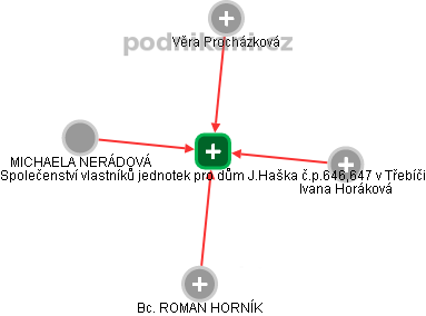 Společenství vlastníků jednotek pro dům J.Haška č.p.646,647 v Třebíči - náhled vizuálního zobrazení vztahů obchodního rejstříku