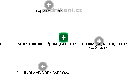 Společenství vlastníků domu čp. 843,844 a 845 ul. Masarykova, Kolín II, 280 02 - náhled vizuálního zobrazení vztahů obchodního rejstříku