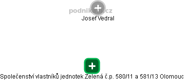 Společenství vlastníků jednotek Zelená č.p. 580/11 a 581/13 Olomouc - náhled vizuálního zobrazení vztahů obchodního rejstříku