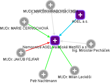 Nemocnice AGEL Valašské Meziříčí a.s. - náhled vizuálního zobrazení vztahů obchodního rejstříku