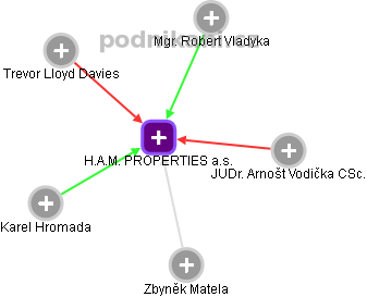 H.A.M. PROPERTIES a.s. - náhled vizuálního zobrazení vztahů obchodního rejstříku