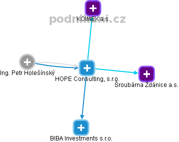 HOPE Consulting, s.r.o. - náhled vizuálního zobrazení vztahů obchodního rejstříku