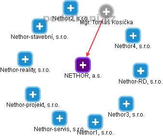 NETHOR, a.s. - náhled vizuálního zobrazení vztahů obchodního rejstříku