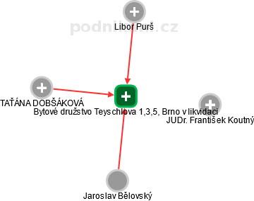 Bytové družstvo Teyschlova 1,3,5, Brno v likvidaci - náhled vizuálního zobrazení vztahů obchodního rejstříku