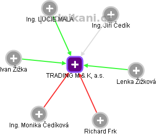 TRADING M & K, a.s. - náhled vizuálního zobrazení vztahů obchodního rejstříku