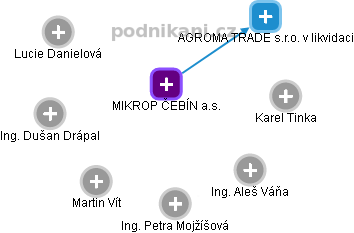 MIKROP ČEBÍN a.s. - náhled vizuálního zobrazení vztahů obchodního rejstříku