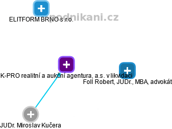 K-PRO realitní a aukční agentura, a.s. v likvidaci - náhled vizuálního zobrazení vztahů obchodního rejstříku