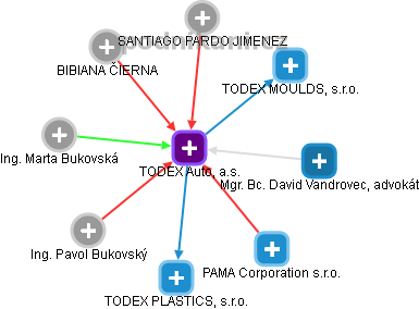 TODEX Auto, a.s. - náhled vizuálního zobrazení vztahů obchodního rejstříku