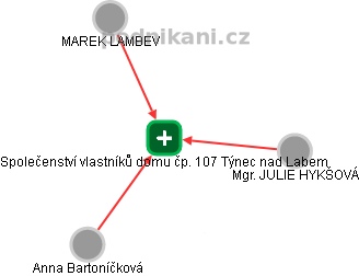 Společenství vlastníků domu čp. 107 Týnec nad Labem - náhled vizuálního zobrazení vztahů obchodního rejstříku