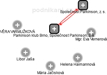 Parkinson klub Brno, Společnost Parkinson, z. s. - náhled vizuálního zobrazení vztahů obchodního rejstříku