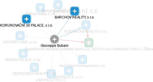 Giuseppe Bubani - Vizualizace  propojení osoby a firem v obchodním rejstříku