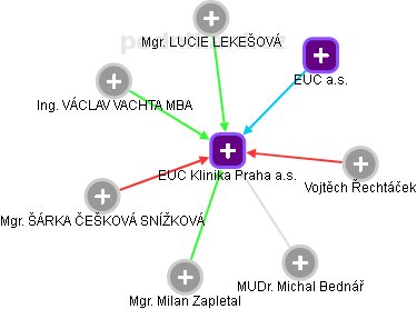 EUC Klinika Praha a.s. - náhled vizuálního zobrazení vztahů obchodního rejstříku