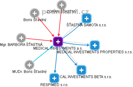 MEDICAL INVESTMENTS a.s. - náhled vizuálního zobrazení vztahů obchodního rejstříku