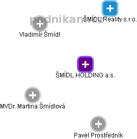 ŠMÍDL HOLDING a.s. - náhled vizuálního zobrazení vztahů obchodního rejstříku