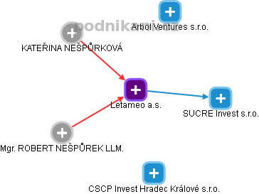 Letameo a.s. - náhled vizuálního zobrazení vztahů obchodního rejstříku