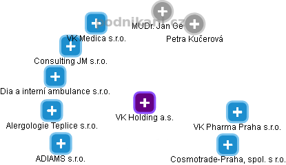 VK Holding a.s. - náhled vizuálního zobrazení vztahů obchodního rejstříku