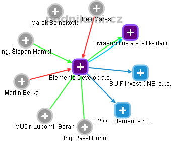Elements Develop a.s. - náhled vizuálního zobrazení vztahů obchodního rejstříku
