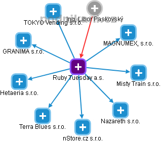 Ruby Tuesday a.s. - náhled vizuálního zobrazení vztahů obchodního rejstříku
