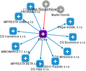 E9, a.s. - náhled vizuálního zobrazení vztahů obchodního rejstříku