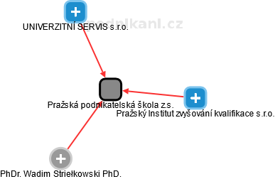 Pražská podnikatelská škola z.s. - náhled vizuálního zobrazení vztahů obchodního rejstříku