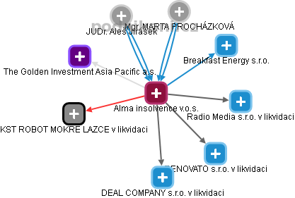 Alma insolvence v.o.s. - náhled vizuálního zobrazení vztahů obchodního rejstříku