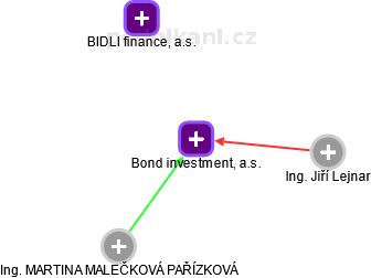 Bond investment, a.s. - náhled vizuálního zobrazení vztahů obchodního rejstříku