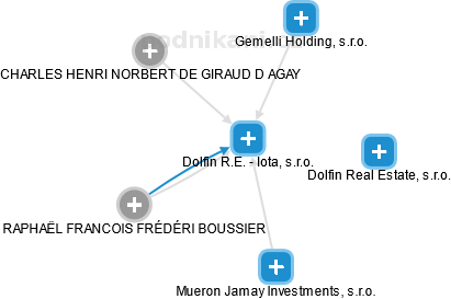 Dolfin R.E. - Iota, s.r.o. - náhled vizuálního zobrazení vztahů obchodního rejstříku