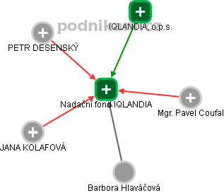 Nadační fond IQLANDIA - náhled vizuálního zobrazení vztahů obchodního rejstříku