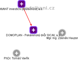 DOMOPLAN - Pekárenský dvůr SICAV, a.s. - náhled vizuálního zobrazení vztahů obchodního rejstříku