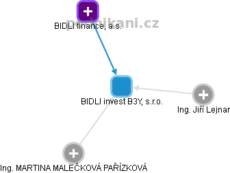 BIDLI invest B3Y, s.r.o. - náhled vizuálního zobrazení vztahů obchodního rejstříku