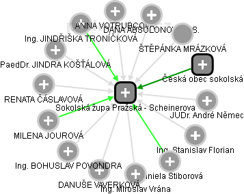 Sokolská župa Pražská - Scheinerova - náhled vizuálního zobrazení vztahů obchodního rejstříku