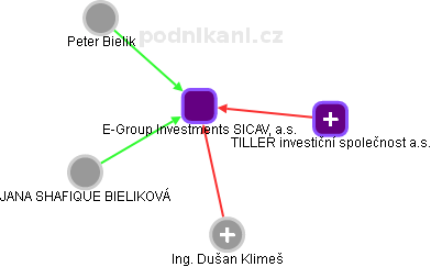 E-Group Investments SICAV, a.s. - náhled vizuálního zobrazení vztahů obchodního rejstříku