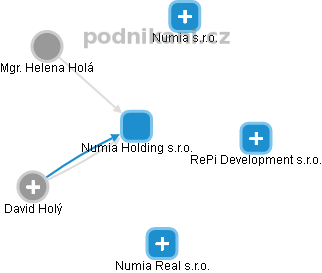 Numia Holding s.r.o. - náhled vizuálního zobrazení vztahů obchodního rejstříku