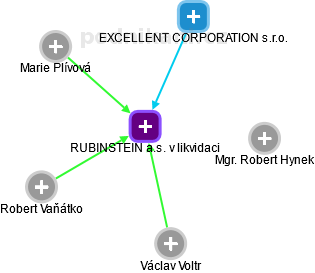 RUBINSTEIN a.s. v likvidaci - náhled vizuálního zobrazení vztahů obchodního rejstříku
