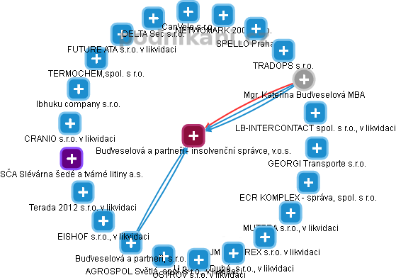 Buďveselová a partneři - insolvenční správce, v.o.s. - náhled vizuálního zobrazení vztahů obchodního rejstříku