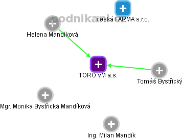 TORO VM a.s. - náhled vizuálního zobrazení vztahů obchodního rejstříku