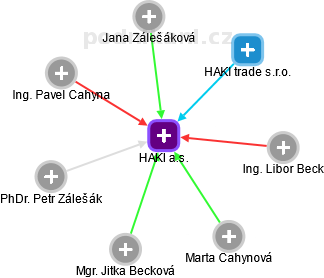 HAKI a.s. - náhled vizuálního zobrazení vztahů obchodního rejstříku