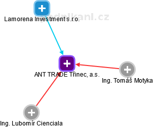 ANT TRADE Třinec, a.s. - náhled vizuálního zobrazení vztahů obchodního rejstříku