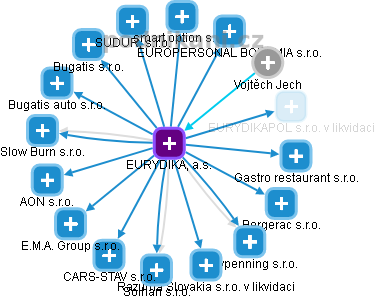 EURYDIKA, a.s. - náhled vizuálního zobrazení vztahů obchodního rejstříku