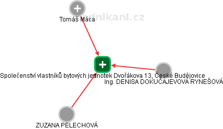 Společenství vlastníků bytových jednotek Dvořákova 13, České Budějovice - náhled vizuálního zobrazení vztahů obchodního rejstříku