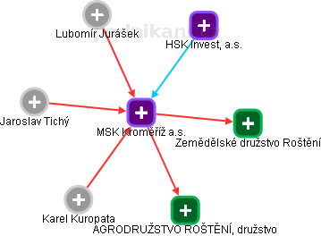 MSK Kroměříž a.s. - náhled vizuálního zobrazení vztahů obchodního rejstříku