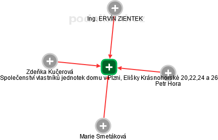 Společenství vlastníků jednotek domu v Plzni, Elišky Krásnohorské 20,22,24 a 26 - náhled vizuálního zobrazení vztahů obchodního rejstříku
