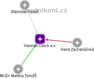 Hannah Czech a.s. - náhled vizuálního zobrazení vztahů obchodního rejstříku
