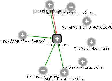 DEBRA ČR, z.ú. - náhled vizuálního zobrazení vztahů obchodního rejstříku