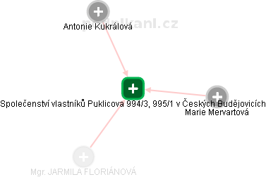 Společenství vlastníků Puklicova 994/3, 995/1 v Českých Budějovicích - náhled vizuálního zobrazení vztahů obchodního rejstříku