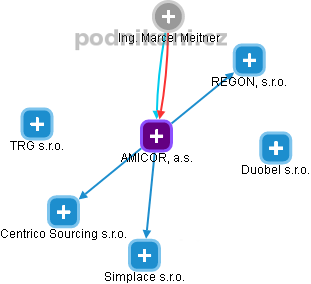 AMICOR, a.s. - náhled vizuálního zobrazení vztahů obchodního rejstříku